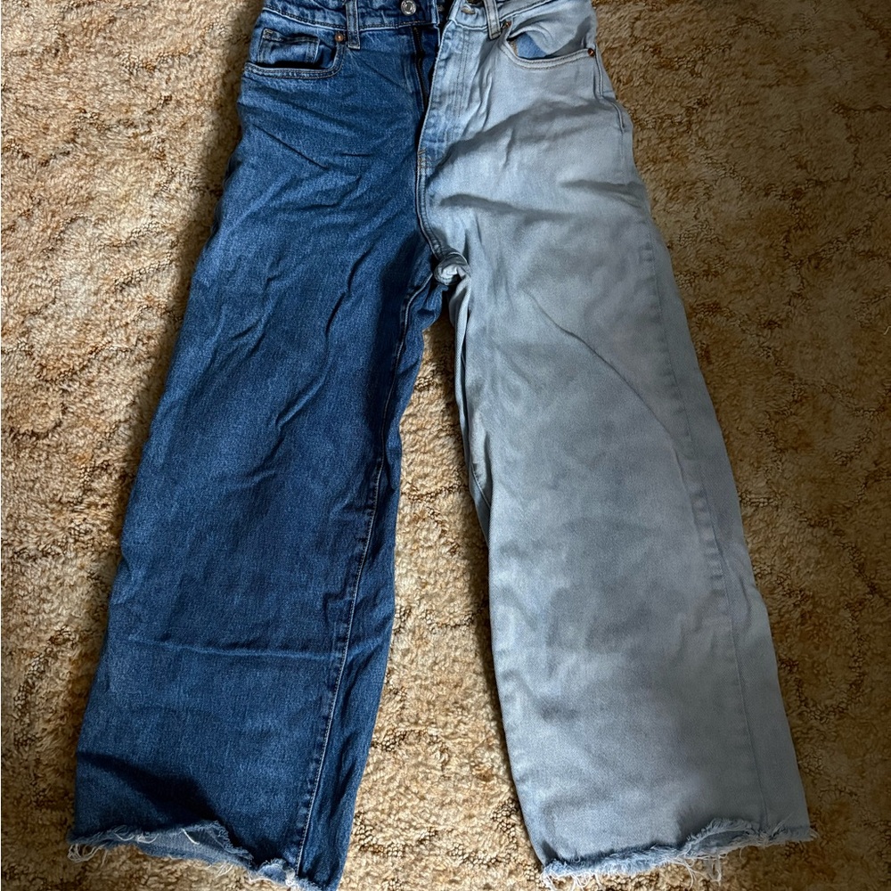 Two-Tone Wide Leg Jeans